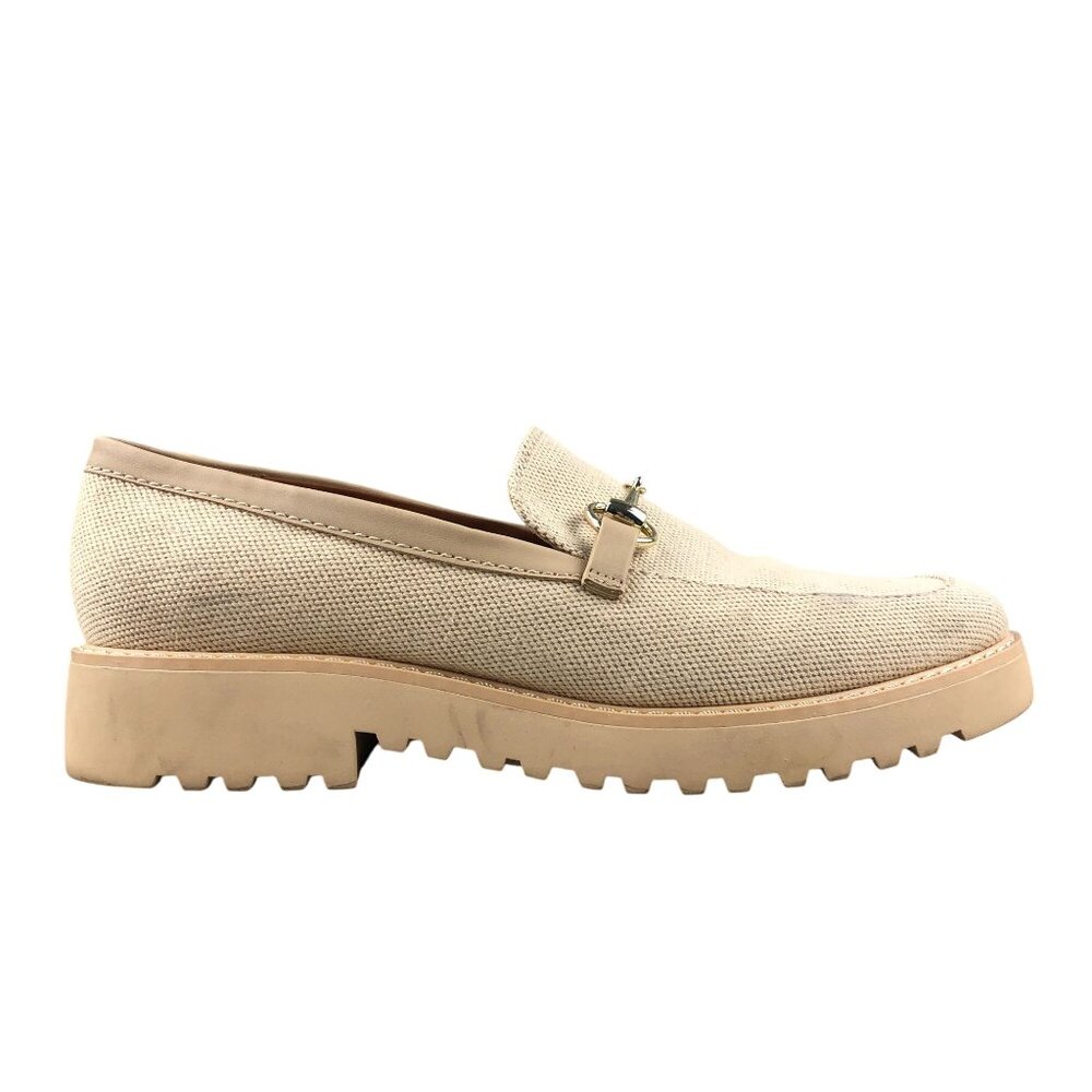Franco Sarto Women's Size 9M Cason Beige Fabric Slip On Horsebit Loafers Shoes